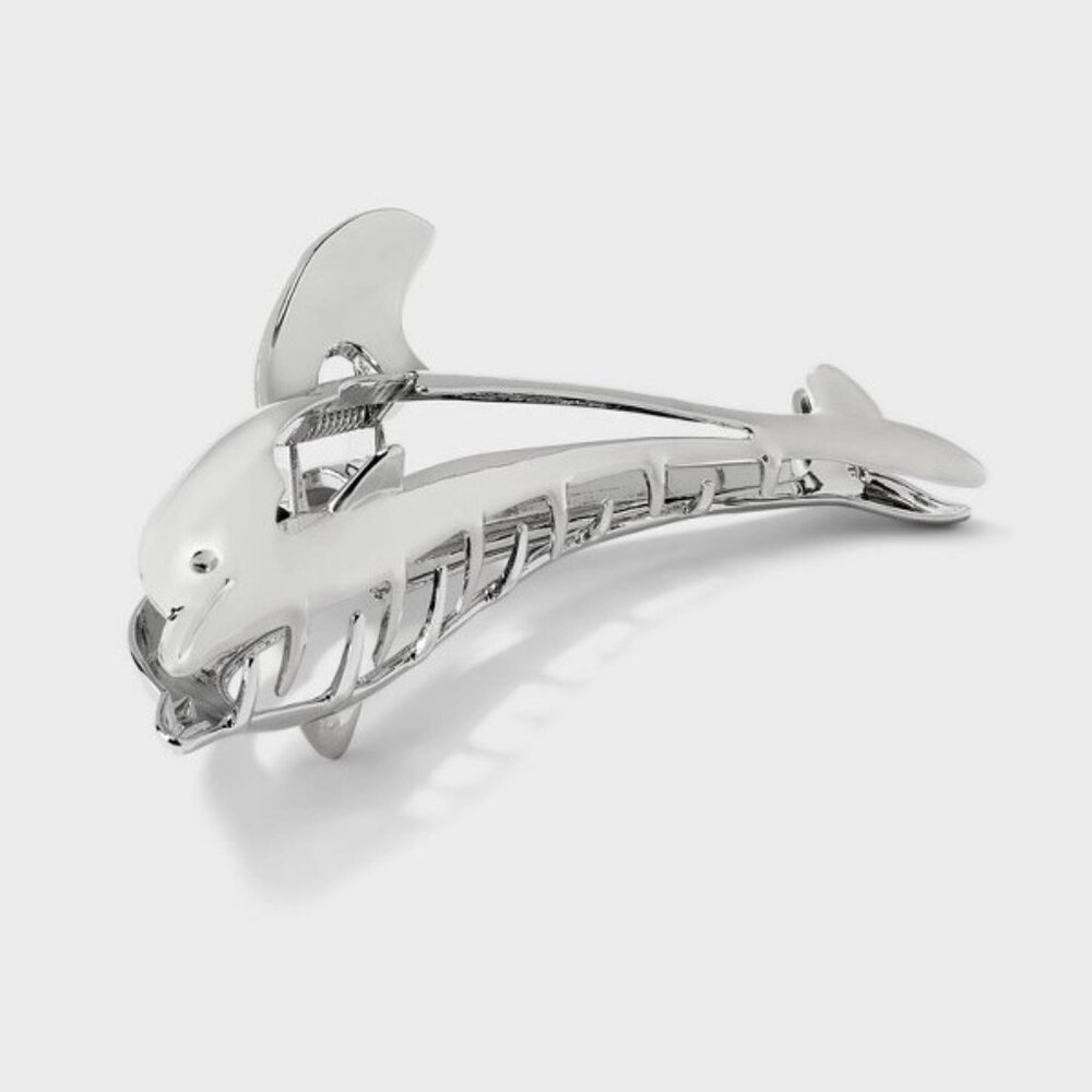 Dolphin Silver Hair Claw Animal Metal Kawaii Cartoon Clip Strong Clamp - Picture 6 of 6